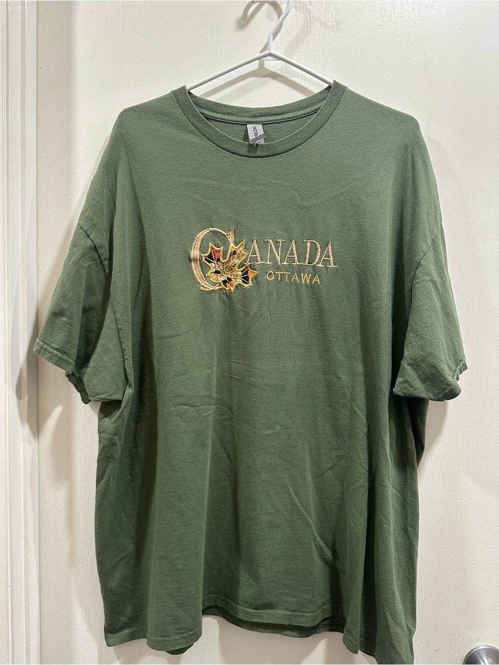 Gildan Olive Green Canada Ottawa Embroidered Tee